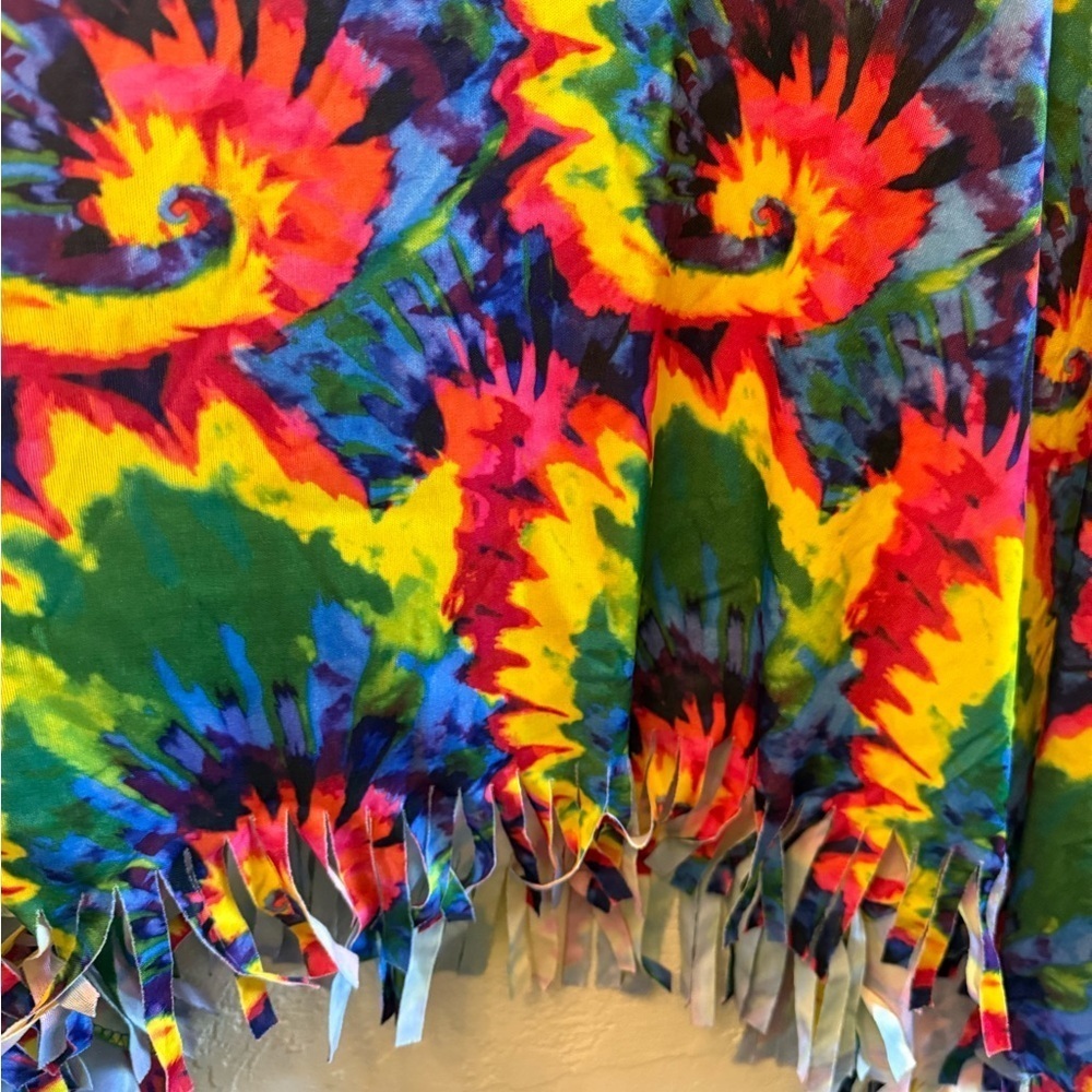 Vibrant Tie-Dye Fringe Top Hippie Costume Cape - Picture 11 of 11